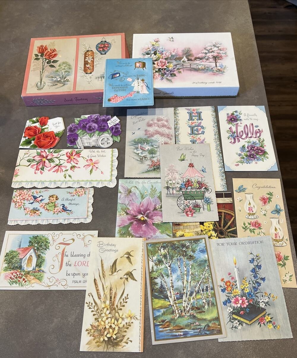 MCM Lot of 17 Assorted Cards Hallmark Quaint Shop Coronation Gibson Boxes As Is